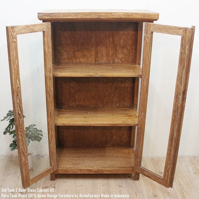 楽天市場】【送料無料】オールドチーク無垢材 ガラスキャビネット2D