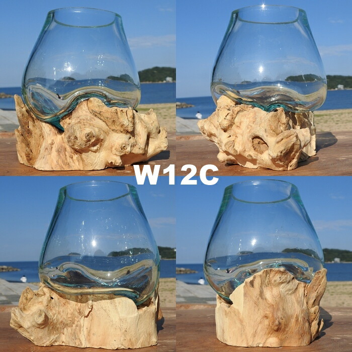 吹きガラスの花瓶+流木台座 h31cm アクアリウム水槽 テラリウム ガラス