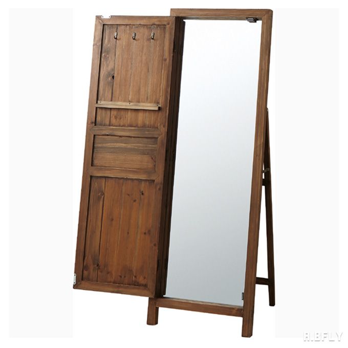 アンティークヴィンテージミラー木製フレーム扉付