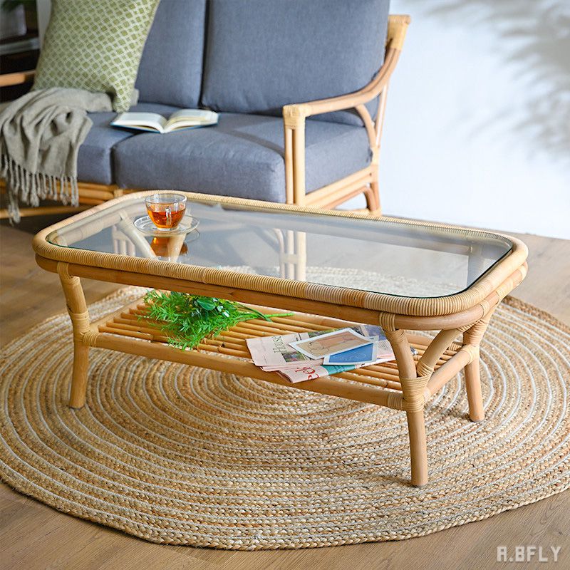 昭和レトロ ラタン ガラステーブル 籐 座卓 円卓 ヴィンテージ