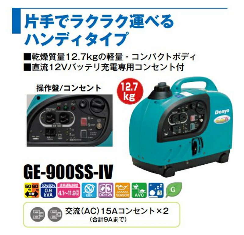エンジン快調/即使用OK DENYOインバーター発電機GE-900-IV(77)
