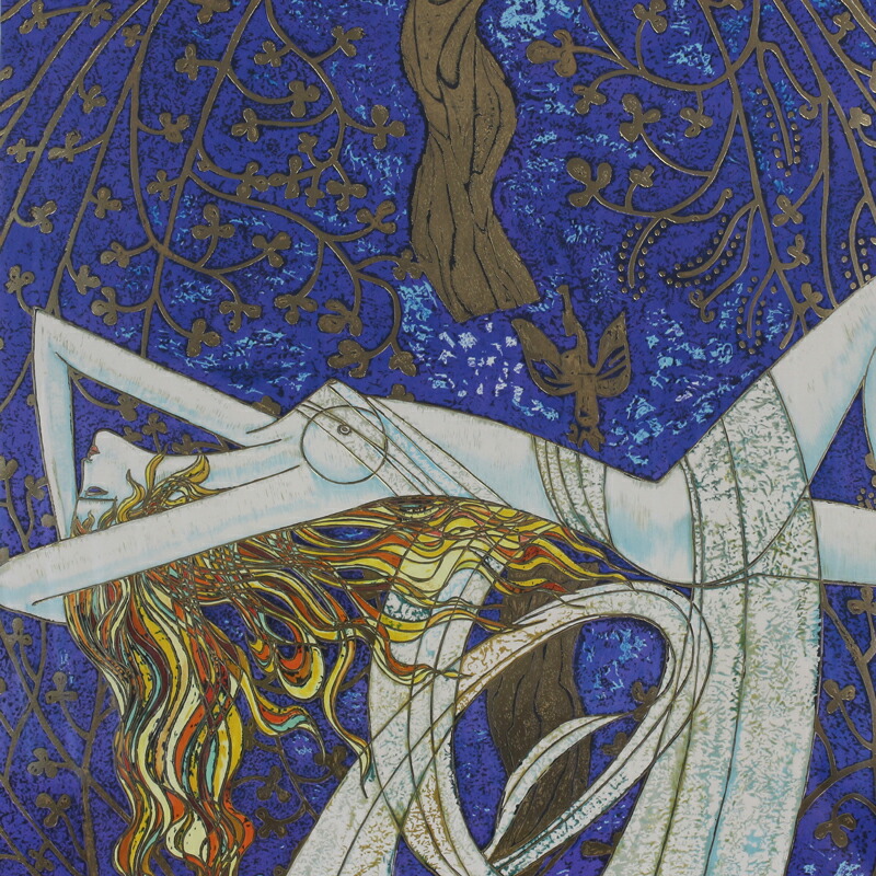 丁紹光(ティンシャオクァン) 版画 「パープルドリーム」 サイン付 箱