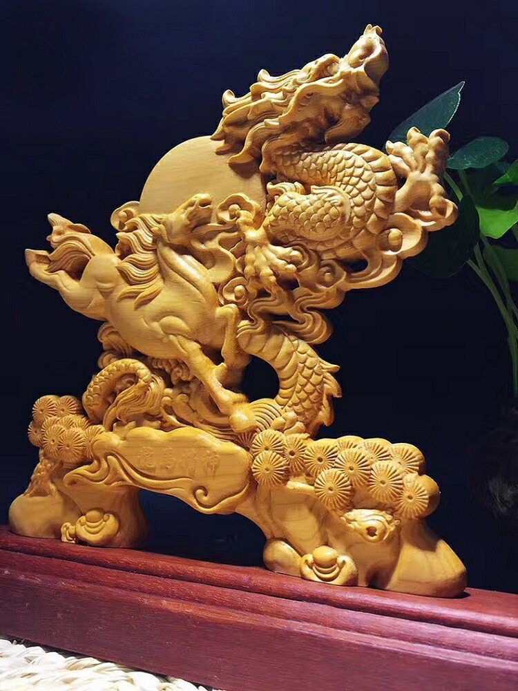 楽天市場】龍馬精神 木彫りドラゴン 置物 風水 立像 高級天然ツゲ 木製