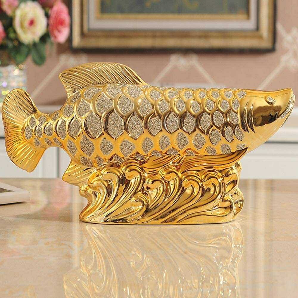 高級品質アジアアロワナオブジェ金龍紅龍2匹セット