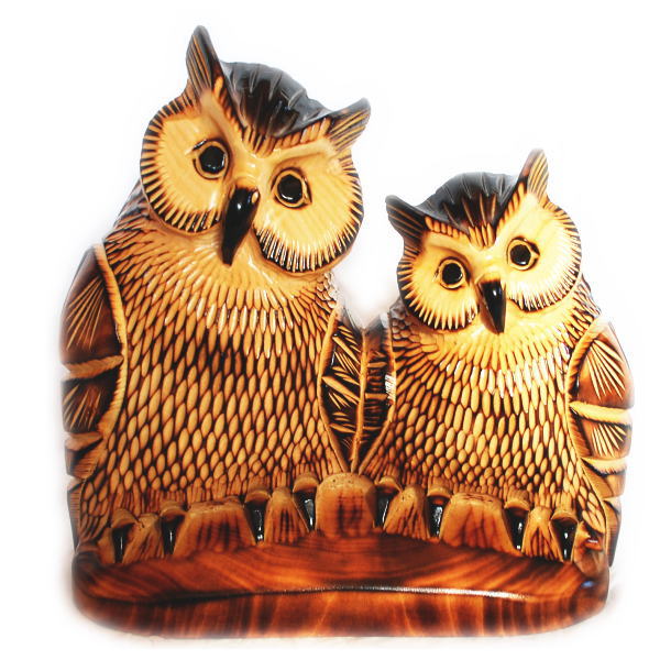 楽天市場】木彫りのふくろうの置物 焼き 台付 夫婦 7号 北海道 木彫