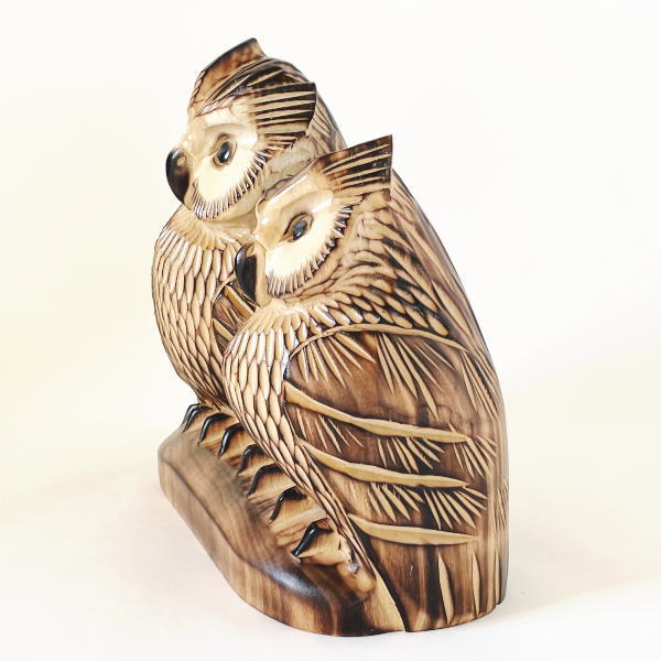 楽天市場】木彫りのふくろうの置物 焼き 台付 夫婦 7号 北海道 木彫