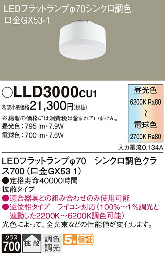 楽天市場】パナソニック LEDフラットランプ Φ70mm シンクロ調色
