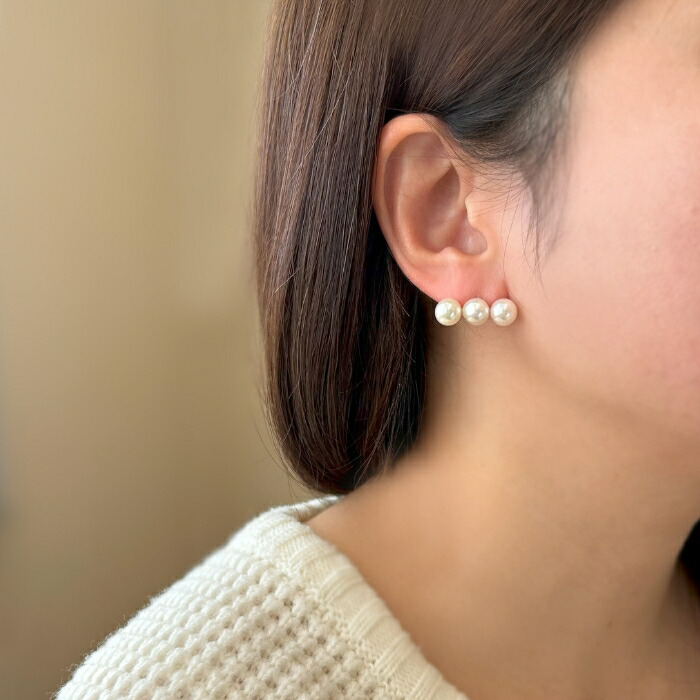 楽天市場】K18YG あこや真珠 3連 ラインピアス（7.5-8.0mm）アコヤ