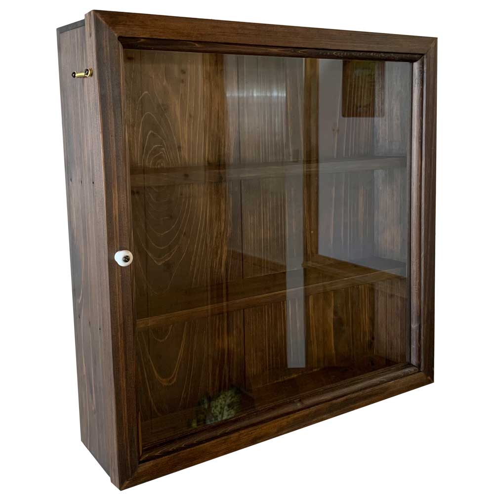 アンティーク 木製ガラス観音開き扉キャビネット 壁掛けラック