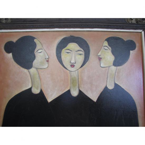 楽天市場】BALIアート アンティーク額付き絵画 3人の女性 1367×867