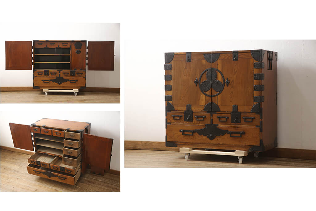 アンティーク けやき 欅 箪笥 タンス 収納 和調金具 古民家 レトロ