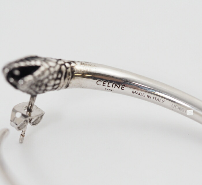 楽天市場】CELINE セリーヌ スネークモチーフ フープ ピアス シルバー