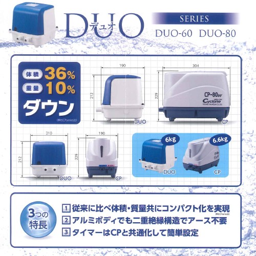 楽天市場】テクノ高槻 DUO-60 DUO-60-L DUO-60-R エアーポンプ 静音