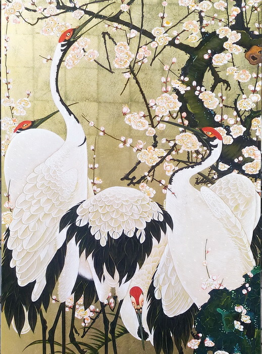 楽天市場】漆絵 伊藤若冲の名作_梅花群鶴図 NH315 : 絵画制作専門
