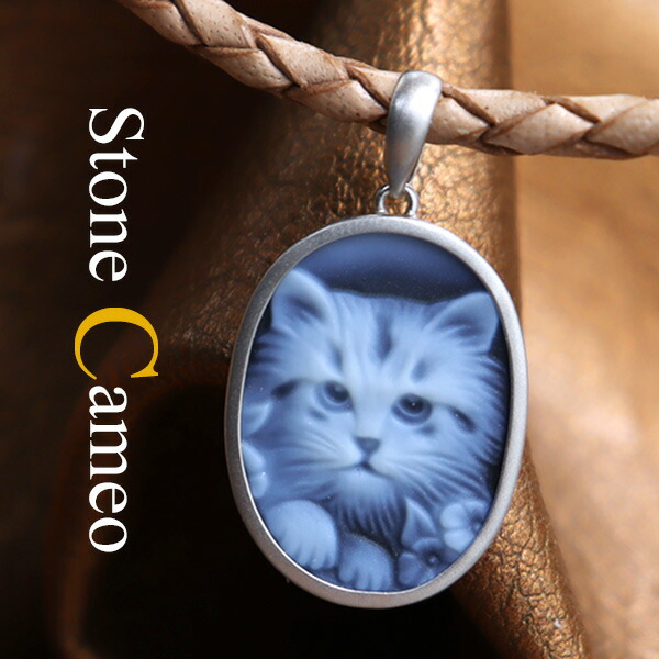 新品】K18 18金 カメオ 猫 ペンダント