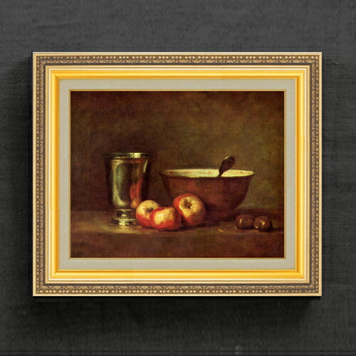 絵画 インテリア 額付(白) 油絵 uF6-062004 静物 果物と器