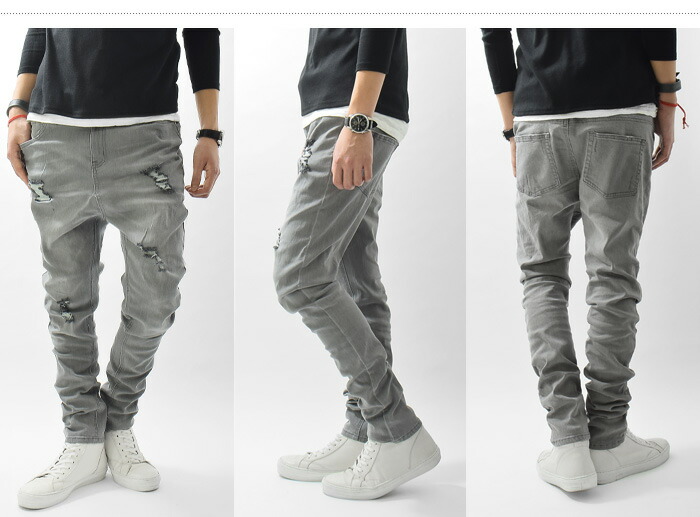 楽天市場】ダメージ加工 ストレッチ サルエルデニムパンツ 全6色