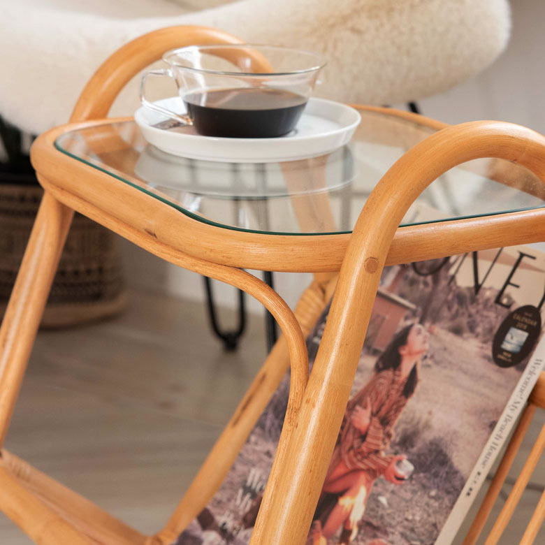 極美品！ ラタン マガジンラック付きサイドテーブル 美しい曲げ木の