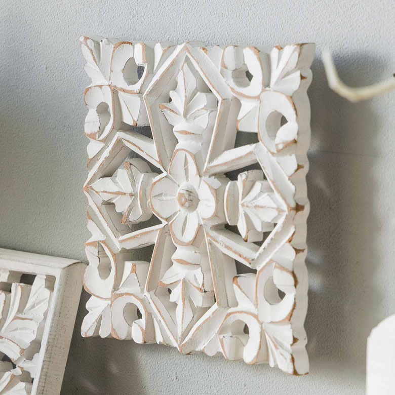 楽天市場】木彫り レリーフ 壁掛け クロス 白 ホワイト インド製