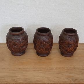 楽天市場】木彫りのフラワーベース マホガニー材 17X24 花瓶 壺 木彫り