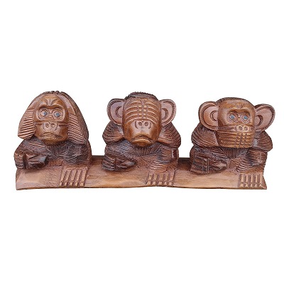 楽天市場】見ザル 聞かザル 言わザル 三猿像 猿の木彫りの置物 30X6X10