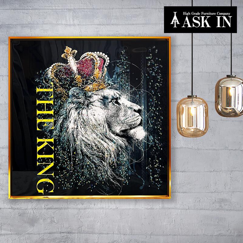 ライオン アートパネル 水晶絵 宝石アート 輸入雑貨 クリスタルアート