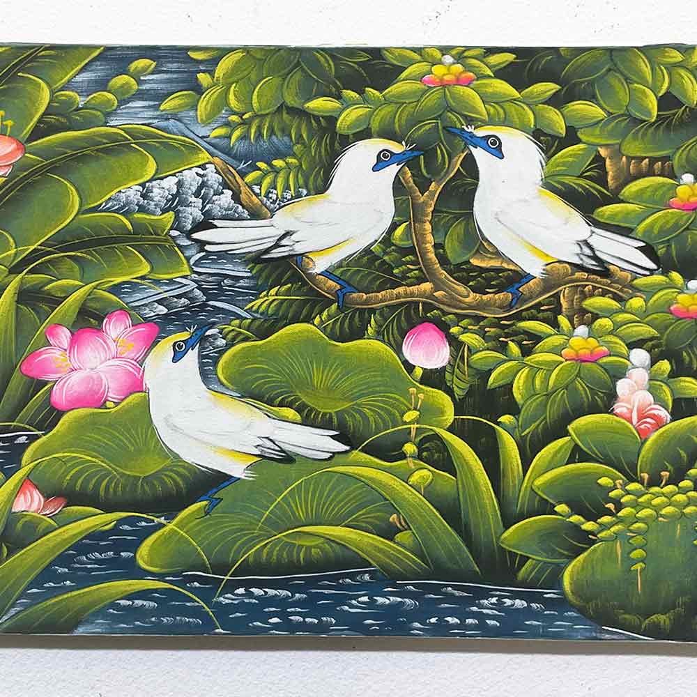 油絵 専用 小鳥さんのかくれんぼ1 見つけようとしている小鳥｜油絵