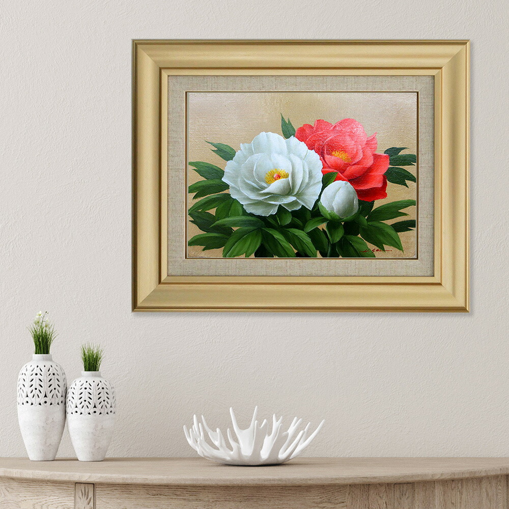 作者不明 花瓶の絵 油彩画 花瓶の花々 作者不明 肉筆 豪華フレーム 縦