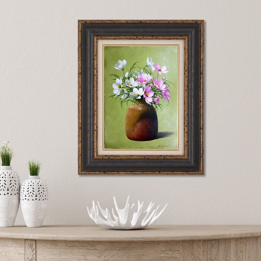 乳白ガラス 手描き花文 花瓶 ヴィンテージ深川陶器花瓶：手描き鳥と花