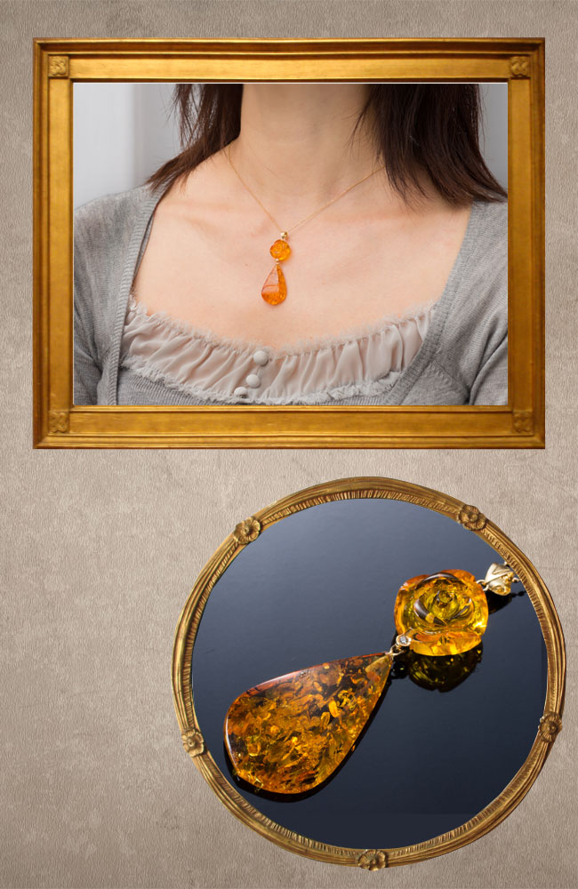 大粒 琥珀 ペンダントトップ 3点まとめ売り K14 K18 琥珀 ペンダント