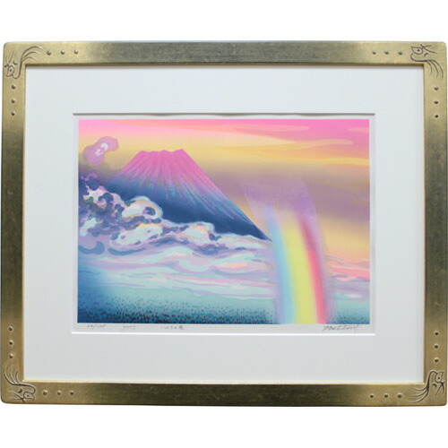 牧野宗則「月への小道」木版画 1994年制作 直筆サイン入り 額縁入り