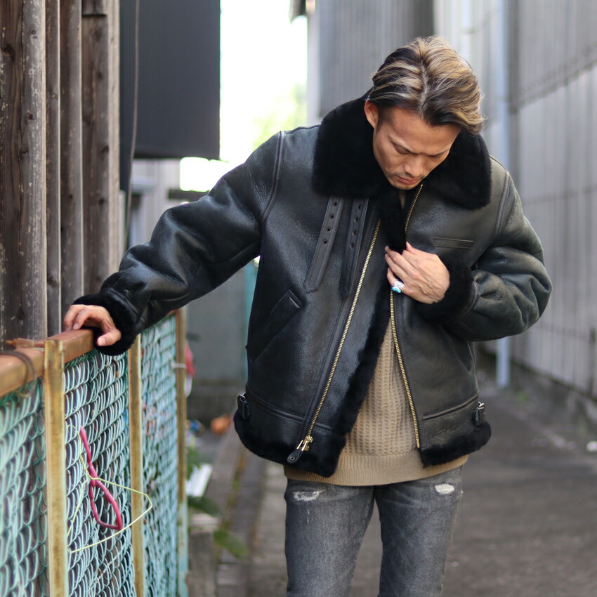 卸売 AVIREX ムートン B-3 レザージャケット 36 フライトジャケット 黒