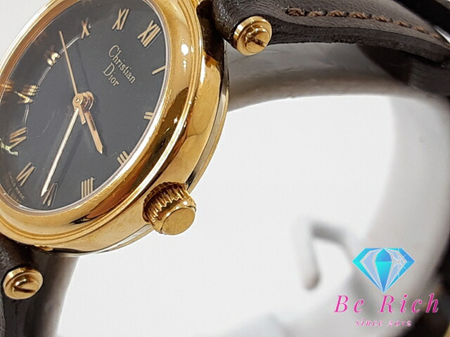 クリスチャン ディオール 腕時計 レディース アナログ 黒レザーベルト
