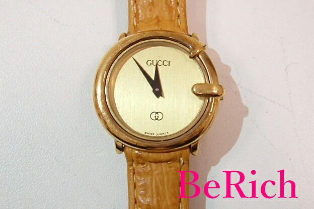 唯一の【GUCCI】ヴィンテージ 3400L ゴールド腕時計ブラックレザー