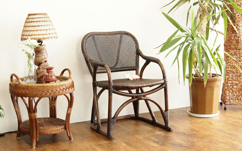 美品 サンフラワーラタン WAHOO 手編みハイバックチェア 座面高37cm 藤