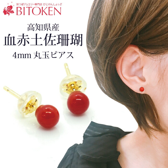 楽天市場】≪希少≫土佐珊瑚 高知県産血赤サンゴ 4mm丸玉ピアス 金具