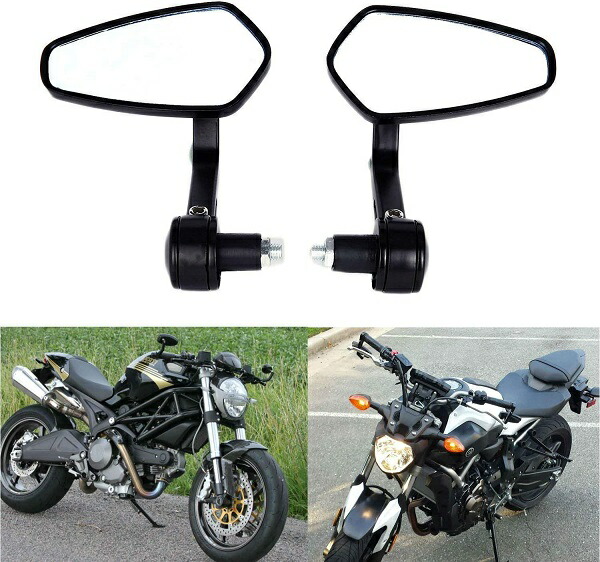楽天市場】7/8 22mm バーエンドミラー バックミラー ブラック サイド