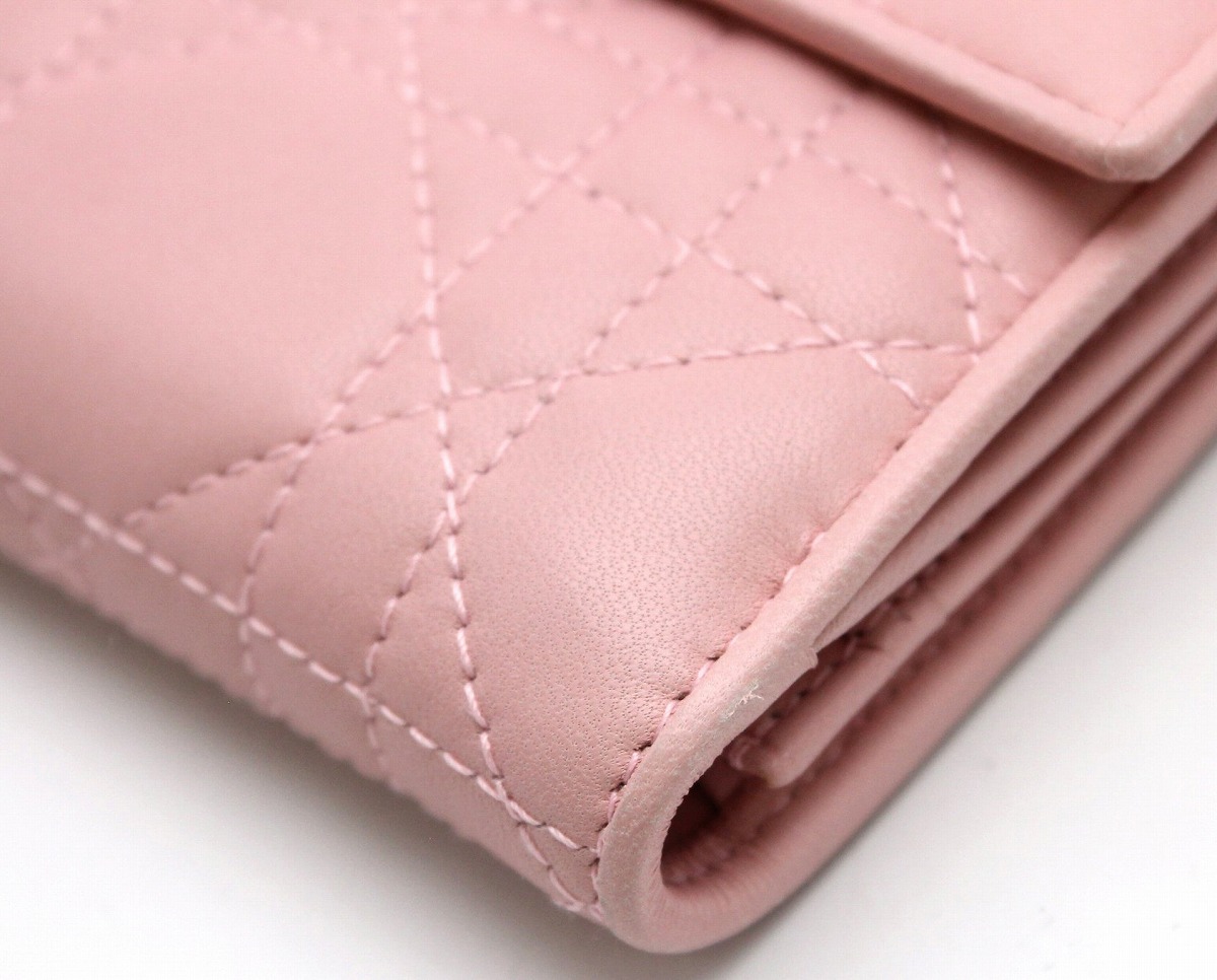 Christian Dior / 3つ折り財布/カナージュ/羊革/PNK/レディース