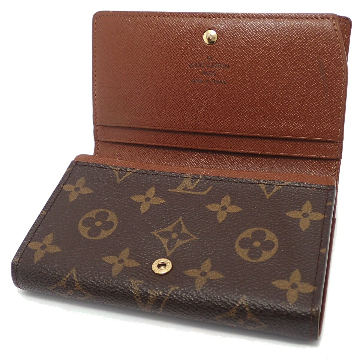 ルイヴィトン 折財布 ポルトフォイユ モノグラム トレゾール 購入 茶