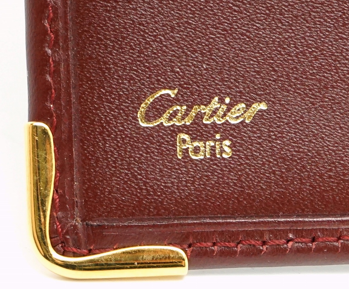 Cartier バーガンディ レザー パスポートケース Cartier 本革