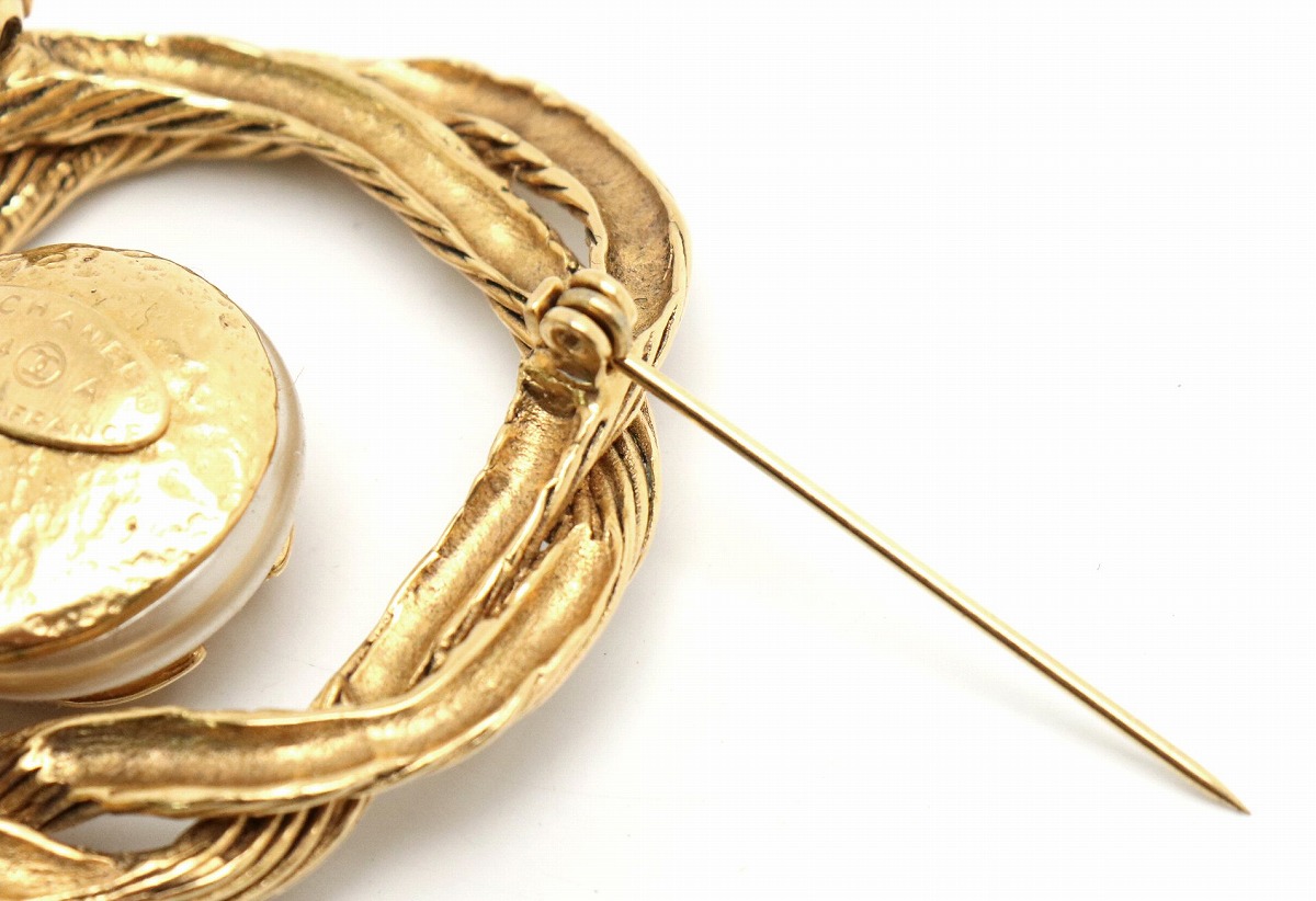 CHANEL ヴィンテージ ピンブローチ フェイクパール ゴールド ココ