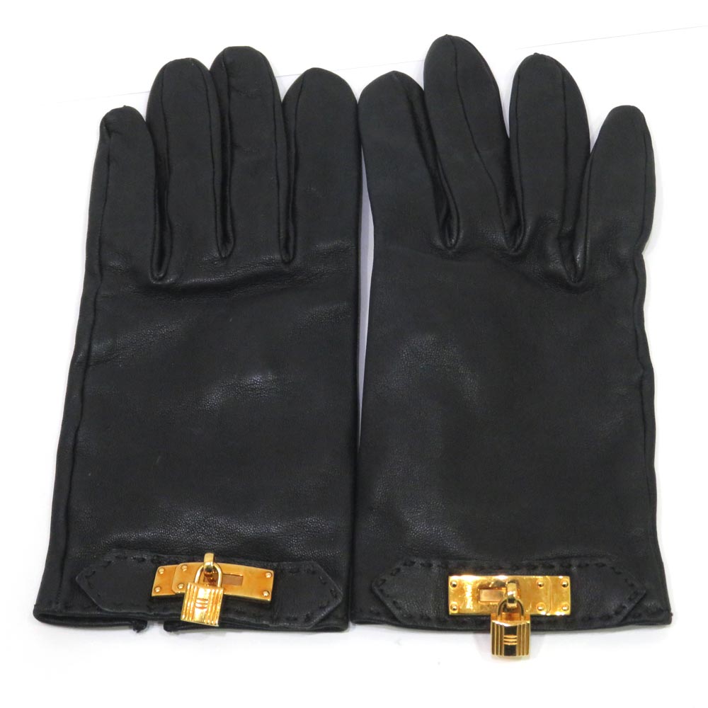 186005 HERMES エルメス 手袋 ブラック 7サイズ レザー レディース