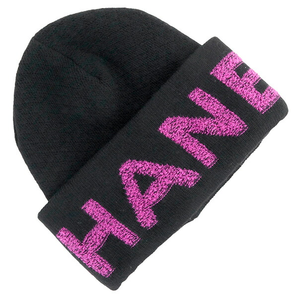 シャネル ニット帽 ブラック&ピンク 25B 最新作 シャネルニット帽