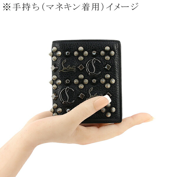 ストア ルブタン/スタッズ付き黒レザー二つ折り財布 美品