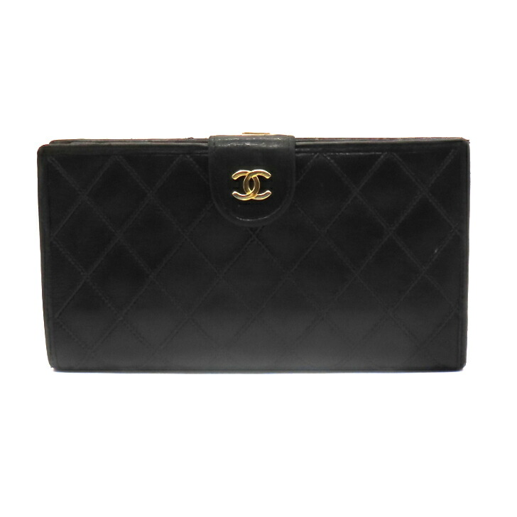 シャネル CHANEL ピコローレ 二つ折り長財布 キルティング 黒 レザー