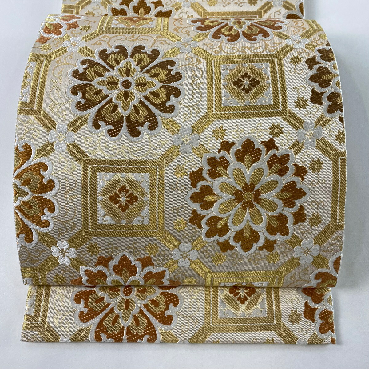 中古】 川島織物 謹製 六通柄 袋帯 網代宝文／橙・金 （b3156600