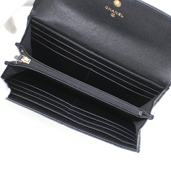 新品同様 シャネル ココボタン 二つ折り長財布 ブラック カーフレザー