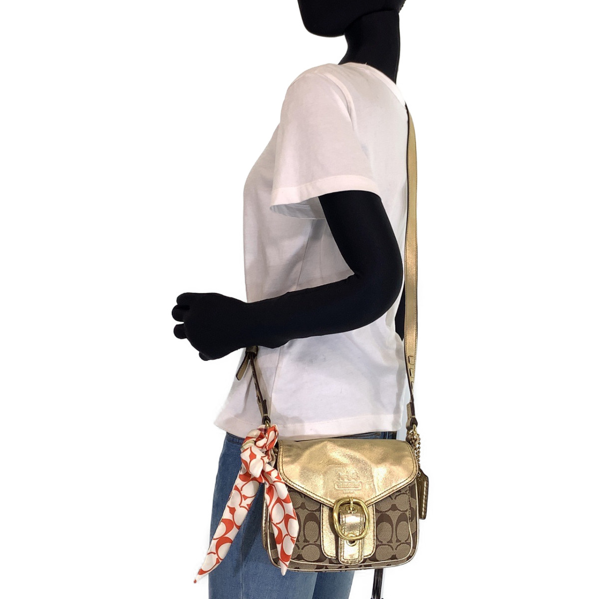 楽天市場】美品 COACH コーチ シグネチャー スカーフ付き ゴールド