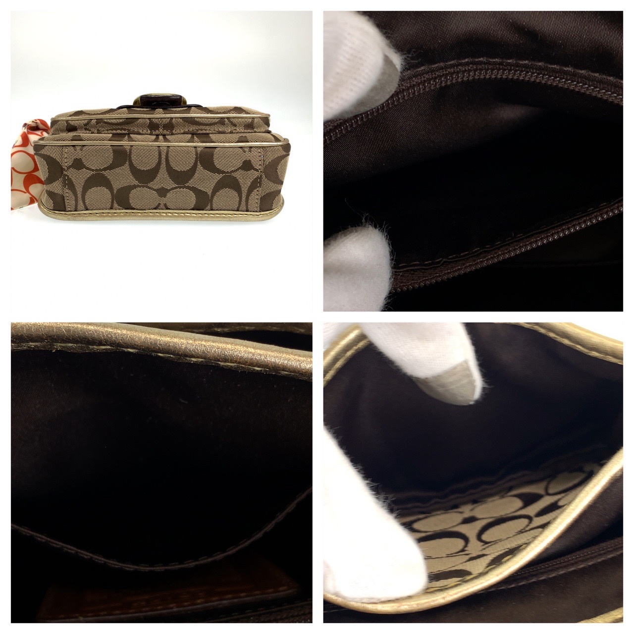 楽天市場】美品 COACH コーチ シグネチャー スカーフ付き ゴールド