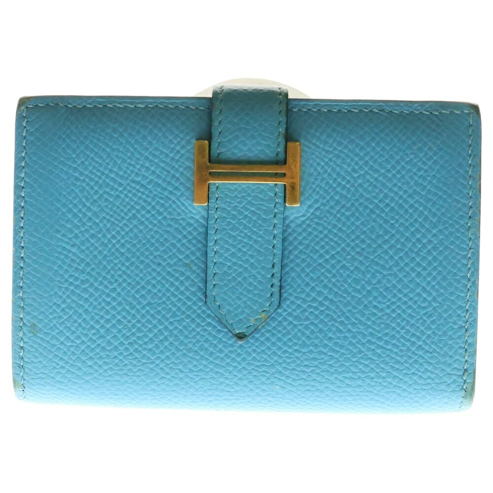 エルメス三つ折り財布ノベルティ牛革 ブルー エルメス三つ折り財布